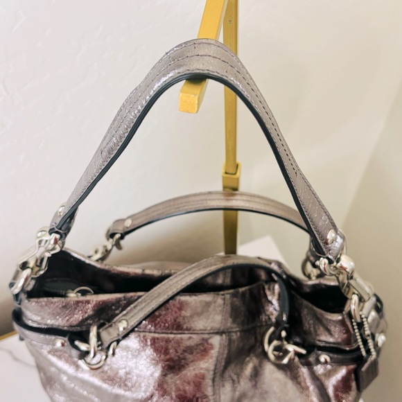 COACH Brooke Handbag Leather Pewter Silver Metallic Hobo Bag Purse F17165 - Picture 5 of 13